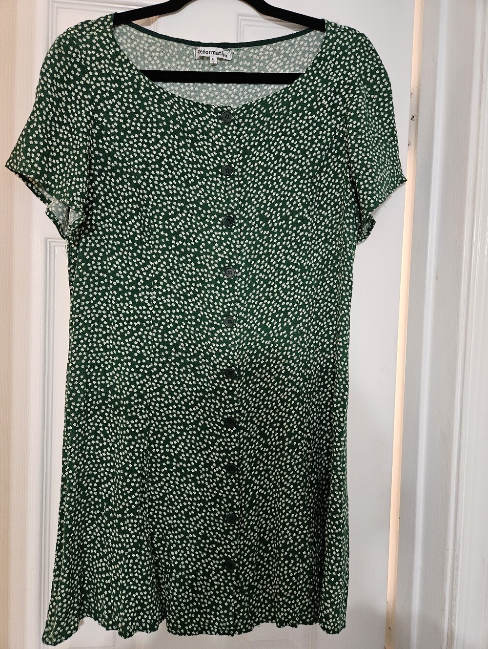 Reformation | Dresses | Reformation Xl Green Ditsy Floral Button Front Mini Dress Cottagecore